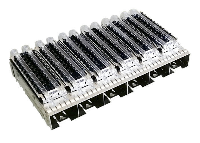 Trên bề mặt lồng SFP Đầu nối lồng 1 X 6 Ganged với ống ánh sáng tản nhiệt